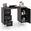 RELAX4LIFE Tavolo da Manicure, Stazione da Lavoro in Legno con 3 Cassetti, 2 Armadietti, Poggiapolsi Rimovibile, Gambe in Metallo, Postazione per Tecnici delle Unghie, Spa, Salone di Bellezza (Nero)