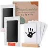 CALOXO® Set di 2 impronte e impronte per bambini, colore nero, pulito, senza contatto con l'inchiostro, con supporto decorativo in legno