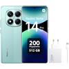 Xiaomi Redmi Note 14 Pro 5G/Xaiomi 120W HyperCharge Combo (Type-A) EU (verde verde, 12 GB di RAM, 512 GB di memoria) | World Premier MTK Dimensity 7025 Ultra | 2100 Nits più luminoso segmento 120 Hz AMOLED