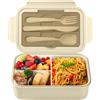 Diboniur Porta Pranzo, Lunch Box con Posate, 1400ml Bambino Adulto Bento Box con 3 Scomparti, Schiscetta Contenitore Pranzo per Microonde Lavoro Picnic Ufficio (Khaki)