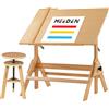 MEEDEN Tavolo da disegno in legno, 90,2 x 59,7 cm, tavolo da disegno artistico, scrivania con altezza regolabile, sgabello da disegno artistico, tavolo da pittura per opere d'arte, grafica, lettura,
