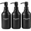 MaisoNovo Bottiglie per shampoo e balsamo Set di 3 - dispenser sapone doccia - 500ml Dispenser shampoo e bagnoschiuma - bottiglie di plastica nera e Pompe nere