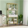 HOCSOK Libreria a 5 Ripiani, Libreria Scaffale con 2 Cassetti, Espositore da Terra per Studio, Soggiorno, Ufficio, Legno+Metallo, 90 x 30 x 180 cm