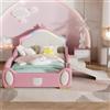 MSMOK Crown - Letto per bambini con strisce LED multicolor, con scivolo piccolo e scale, con bordi morbidi protettivi, con doghe in legno, PU, 90 x 200 cm, colore: Rosa