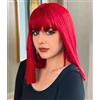 PORSMEER Parrucche corte dritte a caschetto rosso con frangia lunghezza spalla capelli colorati parrucca per donne ragazze parrucca sintetica resistente al calore per cosplay festa di Halloween 35 cm