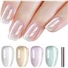 Shining She Smalto Semipermanente Unghie Magnetico,4 Colori Jelly Vetro Cristallo Rosa Verde Bianco Giallo Cat Eye Smalti Semipermanenti per Unghie Soak-Off UV per Nail Art Salone, 8ML