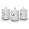 ARCA, Set 3 Barattoli per Sale, Zucchero e Caffè, Tris di Contenitori da Cucina in Ceramica Lavorata, Lavabili in Lavastoviglie, 10x15 cm, Fantasia Marble, Colore Bianco