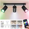 Aigostar Faretti da Soffitto Orientabili Intelligente LED Compatibile con Alexa Bluetooth Mesh, Plafoniera Dimmerabile RGB+CCT 2700K-6500K, GU10 4.9W Faretto da Parete 3 Luce per Soggiorno Cucina