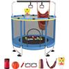 BLINWORLD Trampolino per bambini, regolabile, con canestro da basket, 200 kg, per interni ed esterni, con recinzione (blu)