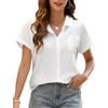 Niwicee Camicia Donna Estiva Blusa Maglietta Elegante Scollo a V Camicetta Manica Corta Abbottonate Top Casual Shirt Tinta Unita Estive Shirt Classico Maglia Camicie (Bianco, XXL)