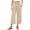 Roskiky Pantaloni Capri da donna a vita alta, larga, in lino, a forma di palazzo, Blu mare, M