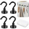 ChAusa 4 Pezzi Ganci Magneti al Neodimio 20 mm, Ganci Magnetici Extra Forti Contiene 15 kg Magneti con Ganci, Gancio Magnetico Nero Super Forte per Porte in Ferro Frigoriferi Cucina Appendiabiti