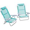 Outsunny Set 2 Sedie da Campeggio Pieghevoli e Reclinabili su 6 Livelli, in Alluminio e Schiuma, 62x65x80 cm, Grigio a Azzurro