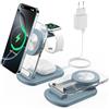 RoRoSkin Stazione di ricarica wireless magnetica 3 in 1 per dispositivi Apple, caricatore rapido e pieghevole da viaggio, con luce notturna per iPhone 16, 15, 14, Apple Watch/AirPods Pro, LB