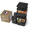 monbento - Grande Bento Box MB Square Onyx con Scomparti Made in France - 2 Livelli Ermetici - Porta Pranzo Ideale per Ufficio/Scuola/Meal Prep - Senza BPA - Sicuro per Uso Alimentare - Nero