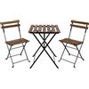 LBSIGN Set Bistrot Pieghevole In Legno Tavolo 54x55 Con 2 Sedie Donald Acacia
