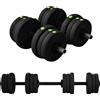 SPORTNOW Set 2 in 1 con 2 Manubri Convertibili in Bilanciere, Peso Totale 20 kg e Dischi Pesi Regolabili, Nero