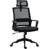 HOMCOM Sedia da Ufficio Ergonomica con Poggiatesta e Altezza Regolabili, Funzione Dondolo e Ruote, Nero