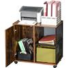 BAKAJI Mobile Mobiletto Porta Stampante Scrivania in Legno MDF e Metallo con 3 ripiani e Anta 4 Ruote Girevoli Design Moderno Industriale Arredamento Casa Ufficio Dimensione 70 x 40 x 65,5 cm