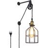 B·LED BARCELONA LED Barcelona LED Lampada da Parete Vintage con Cavo e Spina Gabbia industriale Nera Stile Puleggia a Sospensione per Soggiorno Camera da Letto E27