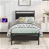 BORPHOM Telaio letto in metallo 90 x 200 cm, struttura in metallo con rete a doghe, letto singolo 90 x 200 cm, con testiera in legno, per camera da letto, camera degli ospiti, spazio sotto il letto,