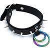 Kiotos Leather Spiked Collar Double Rainbow O-Ring Black