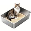 SAROSORA Lettiera per gatti in acciaio inox, grande lettiera per gatti, XXL, in metallo, per gatti di grandi dimensioni, senza coperchio, Hop-in gatti, WC, 60 x 40 x 15 cm, inodore, antiruggine, a prova di