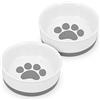 Navaris 2X Ciotola Cane Gatto in Porcellana Ø14,7x5cm - 2X Scodelle in Design Zampa con Base Antiscivolo - Ciotole AntiGraffio Acqua Cibo Secco Umido