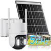 SHANNA [5GHz & 2,4GHz] Telecamera Pannello Solare, 2K 4MP Telecamera Wi-Fi Esterno con Pannello Solare da 7W,8000mAh Batteria,Faro,Rilevamento del movimento AI, Visione notturna a colori