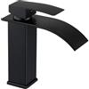 Ayolofei Rubinetto per bagno nero, a cascata, miscelatore monocomando per lavabo, angolare, per bagno con acqua calda e fredda (nero corto)