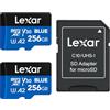 Lexar Blue Scheda Micro SD 256GB 2PK, fino a 160 MB/s in lettura, scheda microSDXC UHS-I, C10, U3, V30, A2, video Full-HD e 4K, scheda di memoria ad alta velocità per smartphone/tablet/action camera