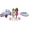TOYS ONE Mattel Barbie Set 2 Veicoli Jeep e Motoscafo con Bambole