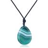 COAI Collana da Donna con Ciondolo Goccia in Agata Verde Striata, Collana in Pietre Naturali con Cordino in Nylon Nero Regolabile
