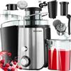 tectake® Estrattore di Succo, 2 Velocità, Acciaio Inossidabile, Potente Centrifuga per Frutta e Verdura, Estrattore Frutta e Verdura con Spegnimento Automatico, 600W - Argento