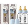 Bibs Biberon in vetro BIBS. Set di 2. Anti-coliche. Tettarella rotonda in lattice di gomma naturale. Favorisce l'allattamento naturale al seno, Complete Set - 110 ml (Pack of 2), Baby Blue