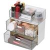 TranRantic 3 Pezzi Organizer Trucchi Cassetti Plastica Impilabili,Porta Trucchi Organizer Acrilico,Contenitori Trasparenti Bagno,Mini Cassettiera Salvaspazio per Scrivania,Cucina,Bagno(Bianco)