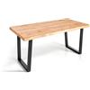 MOMMA HOME Tavolo da Pranzo in Legno Massiccio MDF - Modello Alaska, Rustico con Gambe Metalliche/Ferro Nero, per Soggiorno e Sala da Pranzo, Colore Rovere/Nero