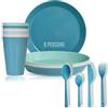 Mypicompany. 36 pezzi Stoviglie Da Campeggio. 6 Piatti Plastica Rigida lavabili+6 Bicchieri+ Set Posate per 6 Persone Adatte Al Microonde E Alla Lavastoviglie