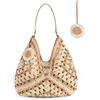 boshiho Paglia - Borsa da spiaggia da donna, grande, in paglia, con manici in pelle e chiusura lampo, per spiaggia, viaggi, shopping e vacanze, marrone