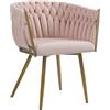 IlGruppone Poltrona con Schienale in Velluto Intrecciato Design Moderno, Sedia Imbottita Circolare con Gambe in Metallo Placcato Oro Poltroncina - Rosa