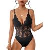 Everbellus Donna Sexy Body in Pizzo Floreale Tuta in Rete Trasparente Canotta Corsetto con Scollo a V Profondo Bodysuits Canotta Regolabile con Spalline Spaghetti Nero Large
