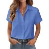 Zeagoo Camicia Donna Maniche Corte Estiva Camicetta Scollo a V Blusa Casual Cotone Camicie Elegante con Botton Shirt Tinta Unita Classico Tops Blu Navy XXL