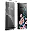 kwmobile Custodia Morbida Compatibile con Samsung Galaxy S10 Cover - Case Trasparente e Pellicola Vetro Temperato - Protezione Schermo - Fiori di Ciliegio