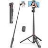 SelfieShow Bastone Selfie Treppiede Alluminio, Cavalletto per Smartphone con Testa a Sfera 360° & Telecomando Selfie Stick Estensibile Portatile con Cold Shoe Treppiede Telefono per iPhone e Android, Vlog, Live