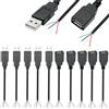 VISSQH 10 Pcs Connettore femmina maschio USB 2.0,connettore usb a saldare,Spina USB Cavo nudo a 4 pin per dispositivi USB installati o Riparazione sostitutiva fai-da-te (30 cm)