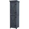 Outsunny Casetta Porta Attrezzi in Legno di Abete a 3 Ripiani con Tetto Inclinato, Capanno da Giardino con Serratura, 45x45x160cm, Grigio