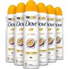 Dove, Go Fresh Deodorante Spray Passion Fruit, con 1/4 Crema Idratante, Antitraspirante, Senza Alcool, Pelle Asciutta Fino a 48 Ore, Fragranza Fresca, Deodorante Uomo e Donna, 6 Pezzi da 150 ml