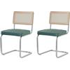 BenyLed Set di 2 Sedie da Pranzo in Velluto con Gambe in Metallo Cromato; Sedie da Cucina Moderne con Schienale in Legno Massiccio Rattan e Robuste Gambe in Metallo (verde olandese velluto)