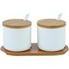 OnePine 260ml Zuccheriera in Ceramica, Contenitore per spezie barattoli spezie Rotonda con Coperchio e Cucchiaio, Design Elegante, per Casa e Cucina (Bianco, Set di 2)