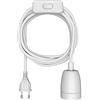 ledscom.de Cavo tessile LEHA II, spina, interruttore, bianco lucido, 3 m, presa in porcellana, 1x E27 max. 300W